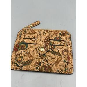 Cork Card Holder Wallet Floral Paisley Vegan Leather Zip Coin Pouch